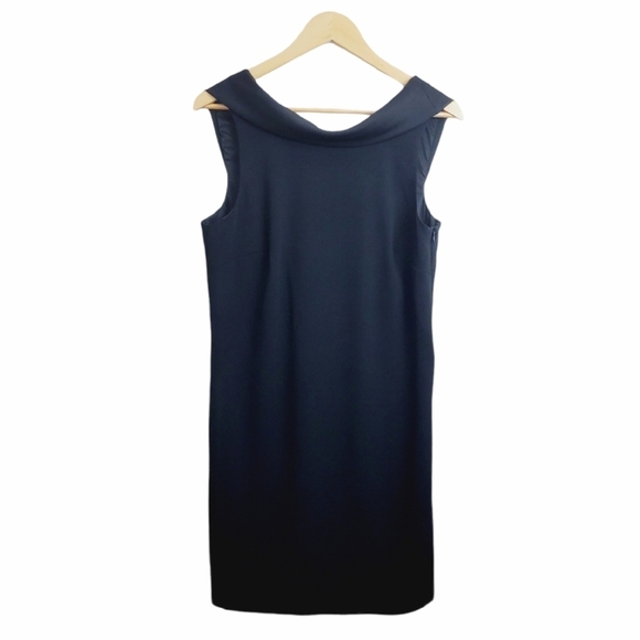 Trina Turk Black Nika Shift Dress Size 6 Sleeveless Crepe Drape Back Minimalist - Picture 3 of 9